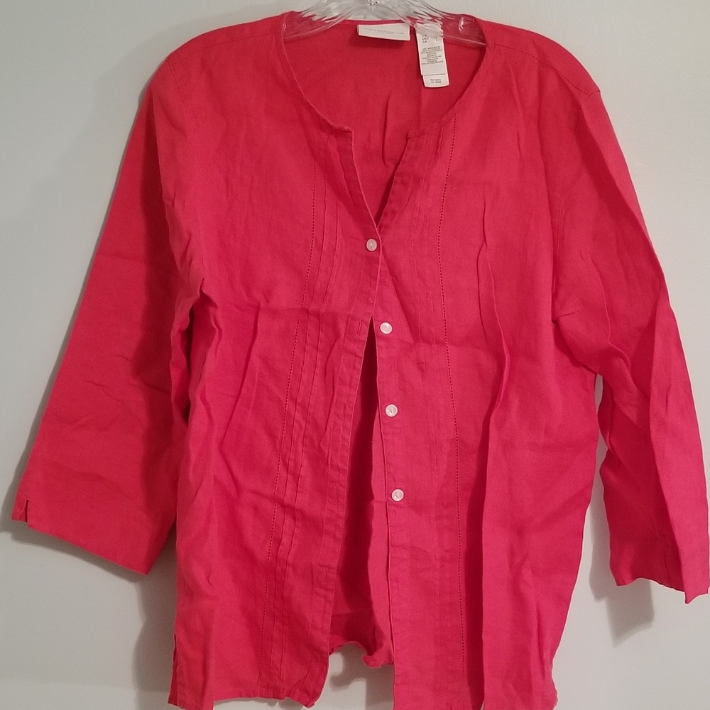 LIZ CLAIBORNE SPORT | BUTTONDOWN LINRN TOP, SZ L